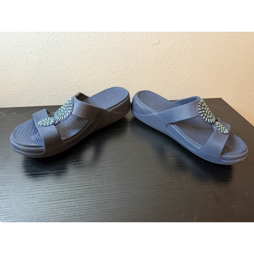 Crocs Women's Size 9 Monterey Diamante Slide Platform Wedge Sandals Open Blue - Picture 4 of 9